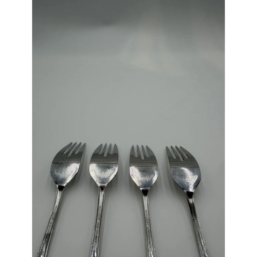 Ekco Eterna Stainless Steel Dinner Forks Set of 4 Monogram F Japan Vintage